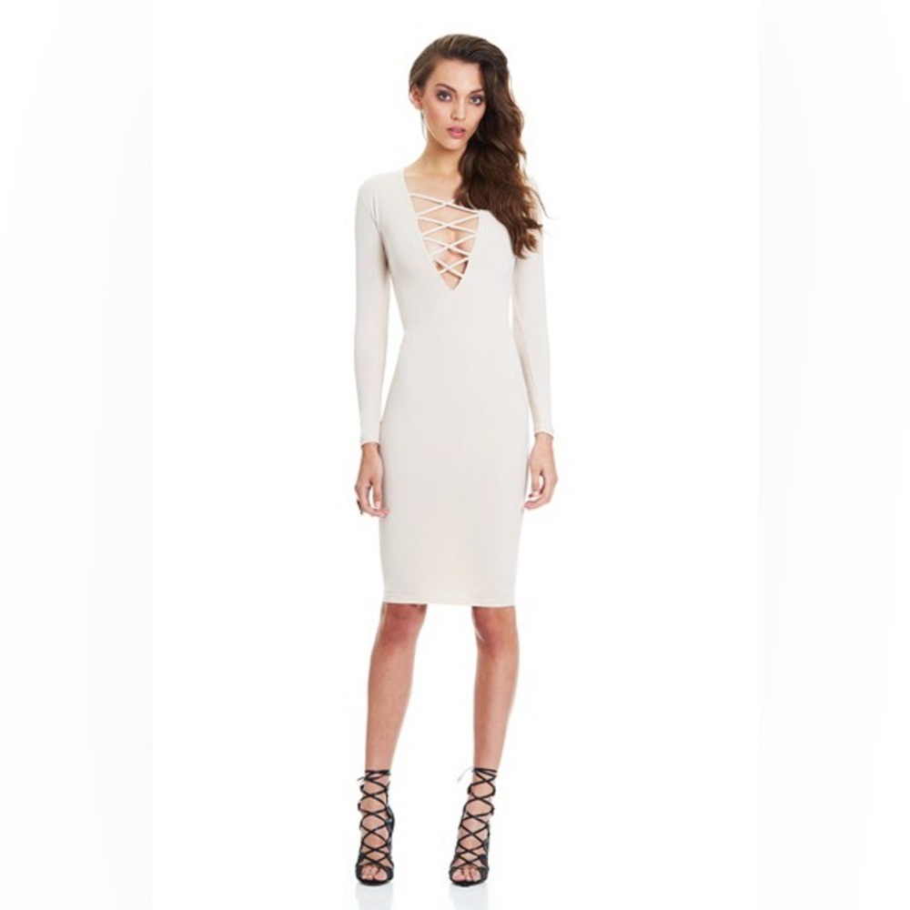 Nookie Ti amo v neck cross cross long sleeve midi dress S NWT